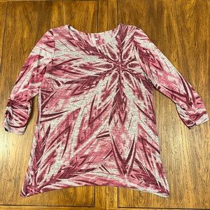 Kim Rogers Women’s 3/4 Top- Grey/Rouge- Size Petite Large